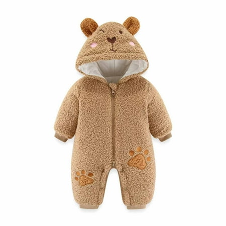 

Juebong Baby Pajamas Autumn Winter Infant Toddler Baby Long Sleeve Animal Ear Hooded Romper Zipper Jumpsuit Baby Romper for 12-18 Months