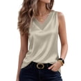thumbnail image 4 of Qwertyu Satin Tank Tops for Women Dressy Casual V Neck Sleeveless Silk Blouse Loose Fit Camisole Tops Business Work Shirts Light Green M, 4 of 5