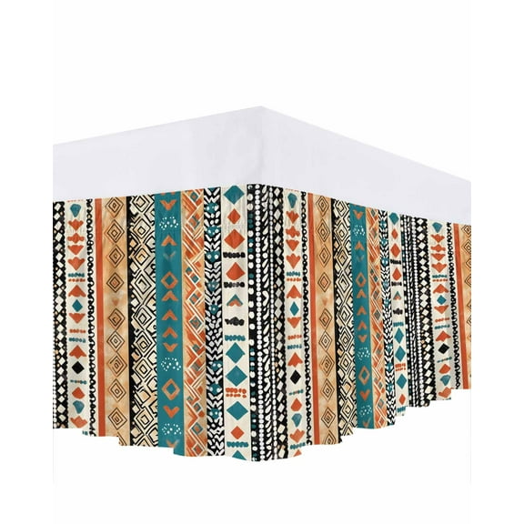 Bohemian Patterns Bed Skirt Coloed Seamless Stitching Bed Skirts Queen Size 18 Inch Drop, Wrap Around Dust Ruffle Bedskirt with Adjustable Elastic Belt for Queen Size Beds