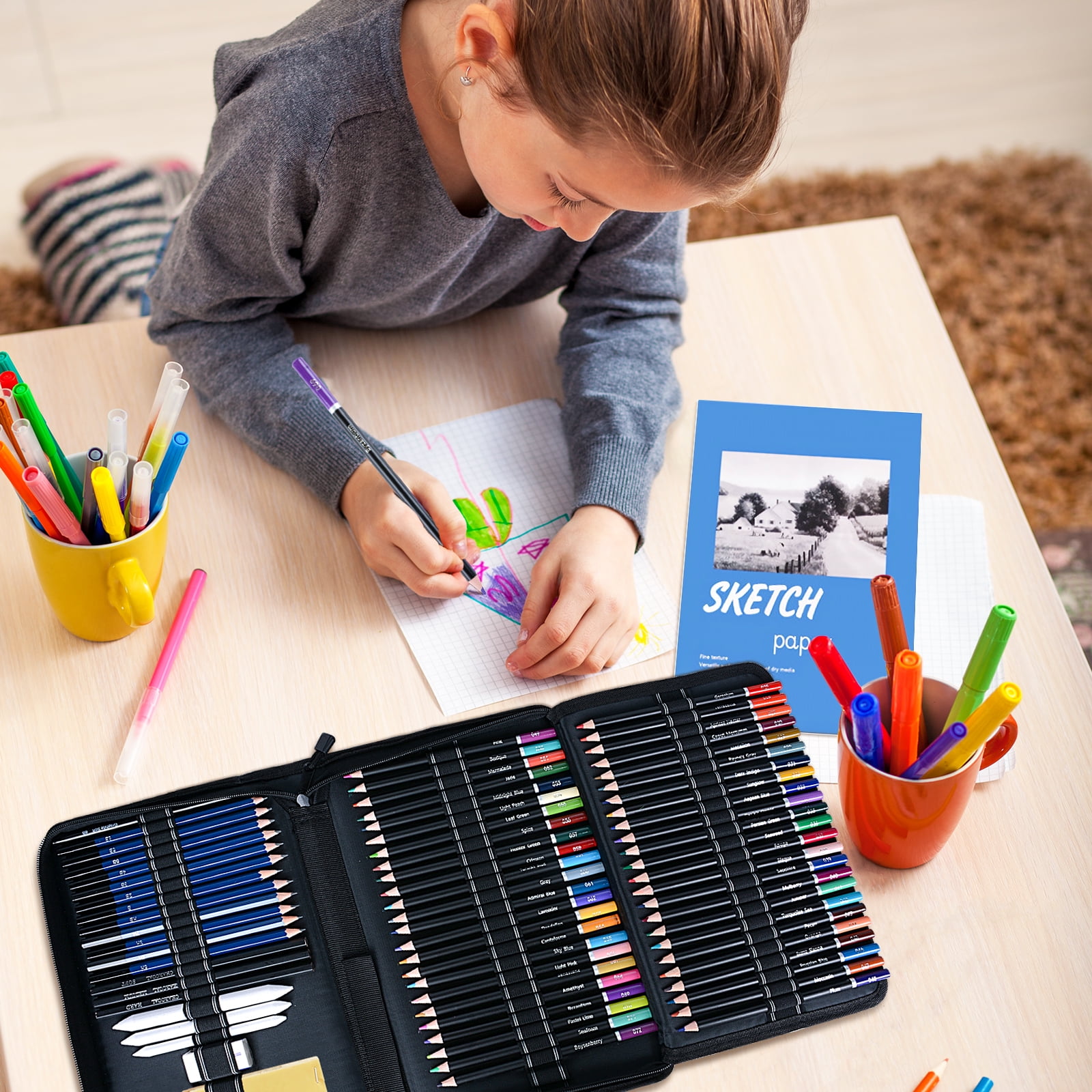 Qoosea Art Supplies 96 Pcs Drawing Kit for Artist Adult Kids,Drawing Pencils Kit,Sketching Set,Include Charcoal & Colored Pencil,Graphite Pencil,Sketchbook