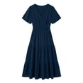 thumbnail image 4 of ZQUUVOU Women's V Neck Tiered Midi Dress Short Sleeve Elastic Waist Ruffle Hem Casual Flowy Sundress Summer Beach Outfits Dark Blue, 4 of 6