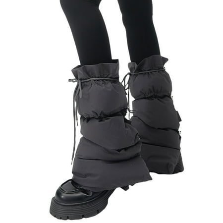 Autumn Winter Fashion Women Thick Padded Puffer Leg Warmer Drawstring Foot Covers Boot Cuffs Socks Sleeves Calf Gaiters