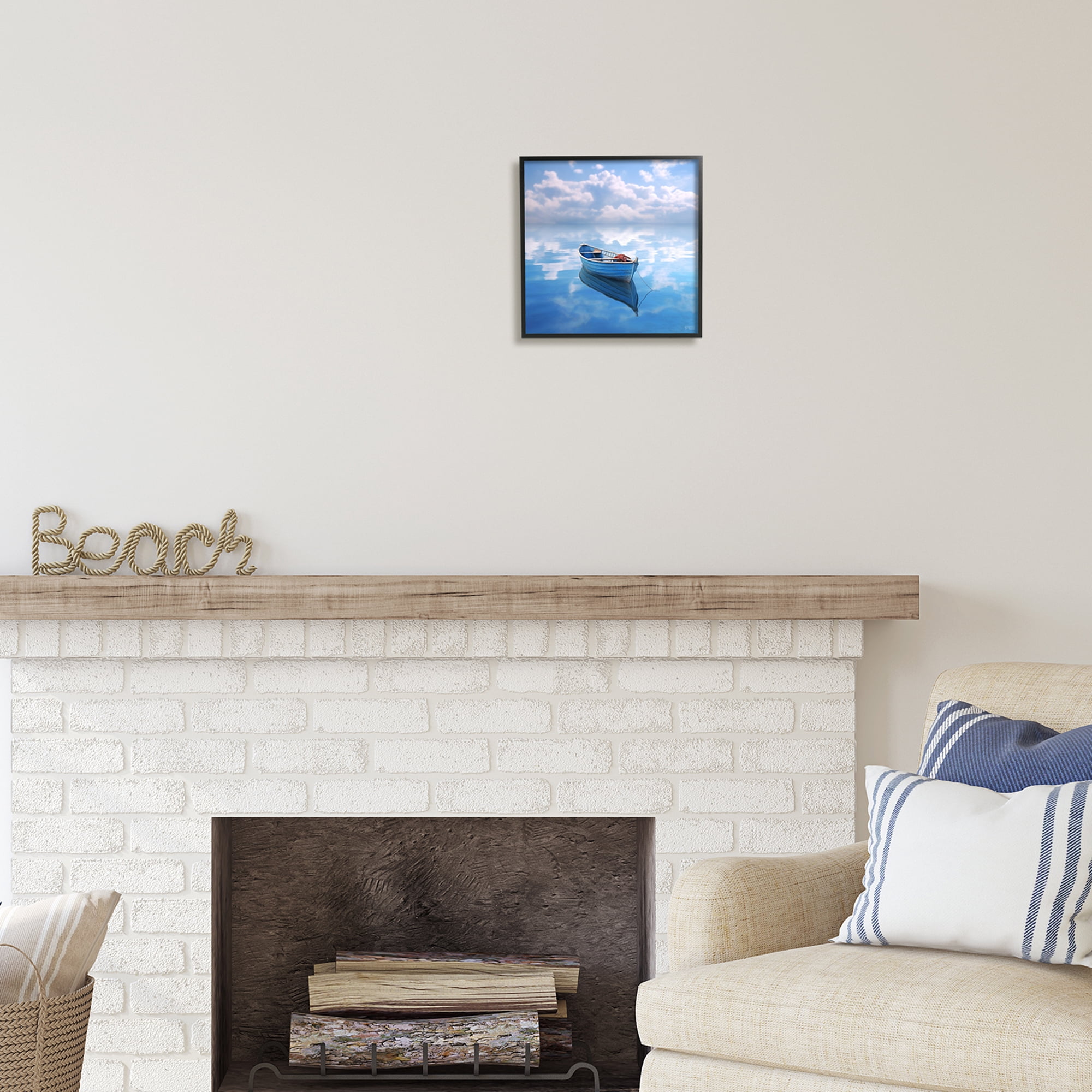 Stupell Industries Lone Boat on Cloudy Sea Transportation Painting Black Framed Art Print Wall Art, 12 x 12