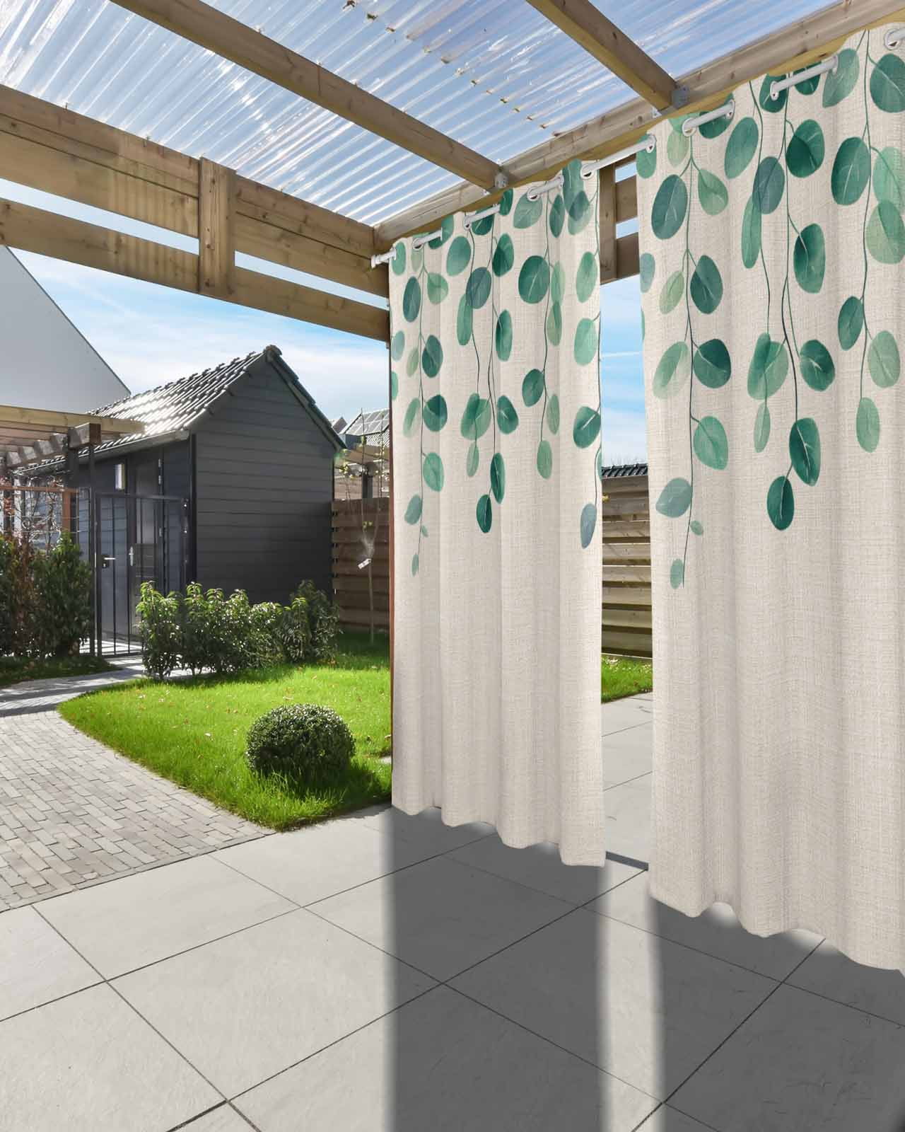 nqOlkjepod Outdoor Curtains for Patio Waterproof, Green Leaves Outdoor Privacy Panels Grommet, Retro Farmhouse Spring Natural Vines Blackout Outside Curtains for Porch/Cabana 54"x95", 2 Panels