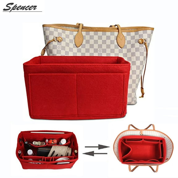 Spencer Women Felt Purse Organizer Insert Multi-Pocket Handbag Travel Cosmetic Makeup Pouch Compartment Storage Tote Bag, Red, 10.2" * 5.9" * 5.9"