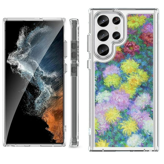 Shockproof Bumper Phone Case for Samsung Galaxy S23 Ultra 5G, by OneToughShield ® - Chrysanthemums