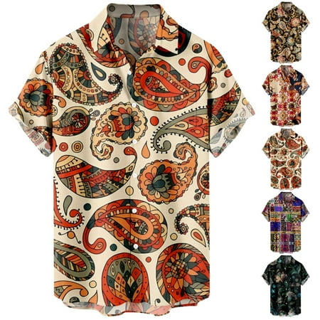 

Youth Adult Button Down Tee Shirts Printed Relaxed-Fit Blouses Plus Size Men