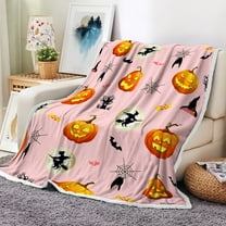 Halloween Blankets Fall Orange Pumpkin Spider Webs Black Bat Candy and Witch Throw Blanket Halloween Decor Super Soft Flannel Throw Blanket for Bedding Sofa Chair and Travel Decorations