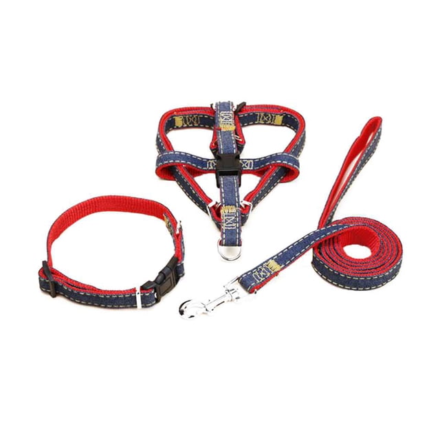 Dog Leash Harness Adjustable Leash Set Denim Dog Leash Collar for Small Medium Large Dog Daily Training Walking Running