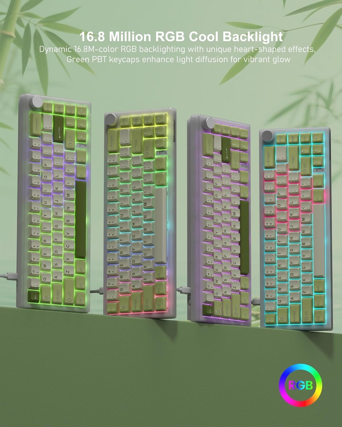 COSTOM Mechanical Gaming Keyboard, 60% QMK/VIA Creamy Mechanical Keyboard, RGB Cute Wired Keyboad with Hot Swappable Gasket,Green