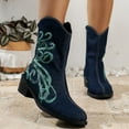 thumbnail image 5 of jsaierl Women's Embroidered Western Cowboy Boots Denim Stitched Mid Calf Chunky Heel Pull-Up Boots Pointed Toe Classic Cowgirl Short Booties, 5 of 9