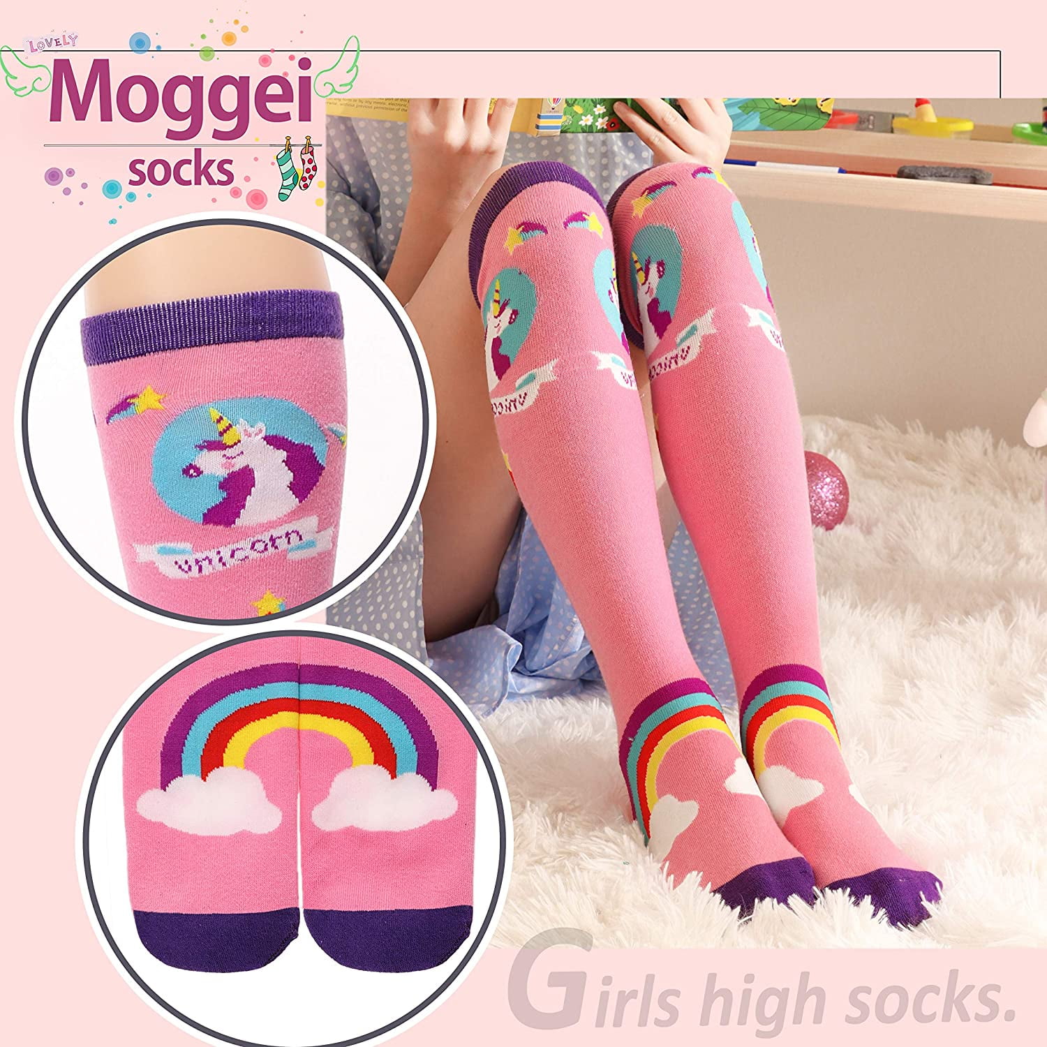 Girls Knee High Socks Tall Long Funny Boot Cute Crazy Animal Child Fun Socks For Kids 6 Pairs Girls Socks 8ffiy 10 Years Old Other