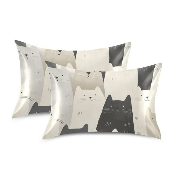 Yayeee Pillowcase Standard Size Set of 2 Satin Wrinkle Resistant Pillow Case, White Cute Cats