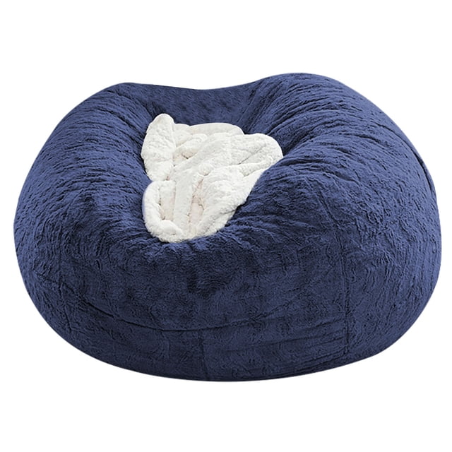 Navy Large Bean Bag Chair Cover Only Stretch Fabric Replacement Slipcover For Round Floor Pouf Sofa Zipper Closure Velvet Soft Polyester Color Navy Blue
