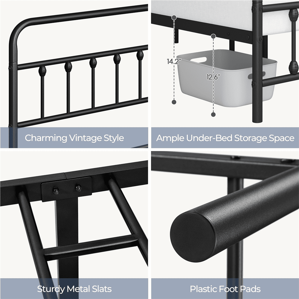 Alden Design King Size Metal Platform Bed Frame with High Headboard for Adult, Black