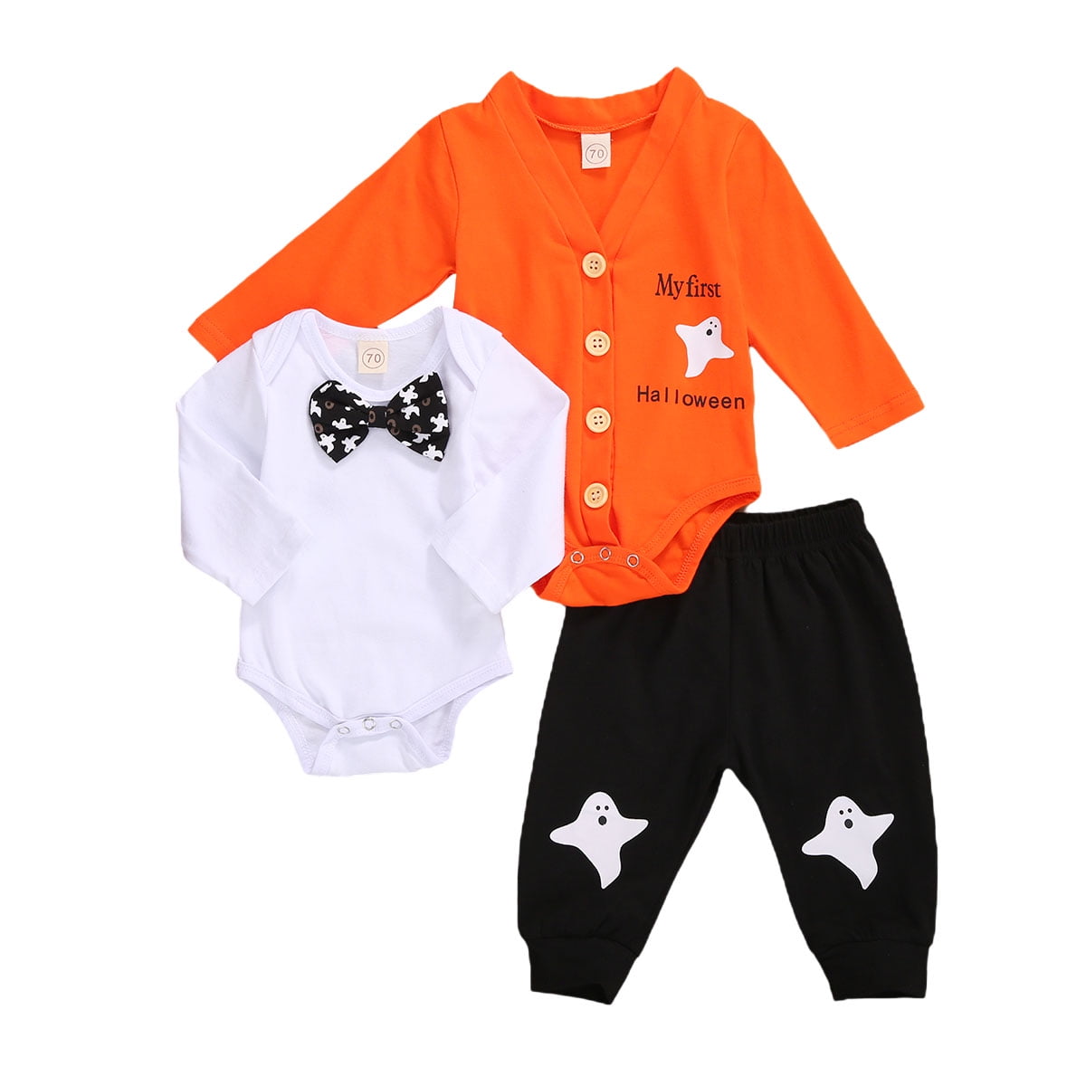 Baby Girl My First Halloween Clothes Set Romper+Shorts Bow 4PC Newborn Halloween Outfits