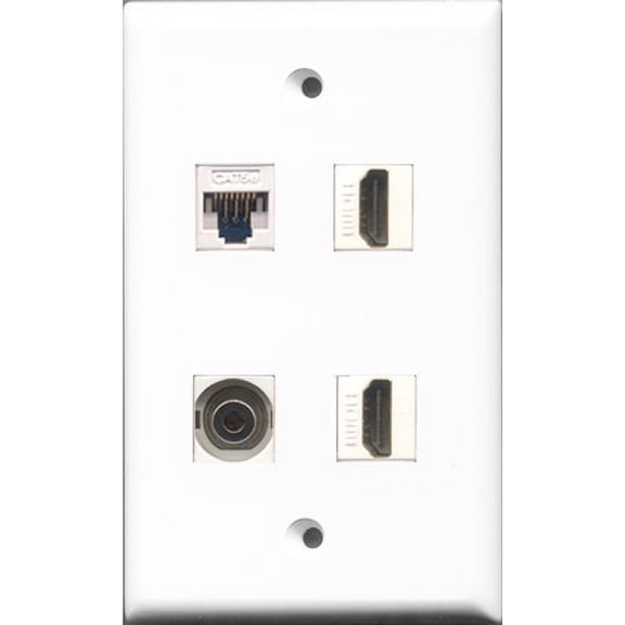 RiteAV - 2 Port HDMI and 1 Port 3.5mm and 1 Port Cat5e Ethernet White Wall Plate