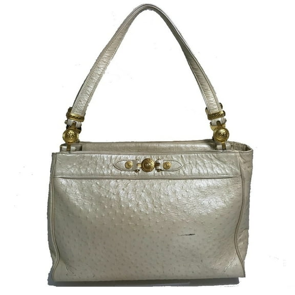 Pre-Owned Versace Sunburst Embossed Leather Shoulder Bag, Women's, Beige (Fair)