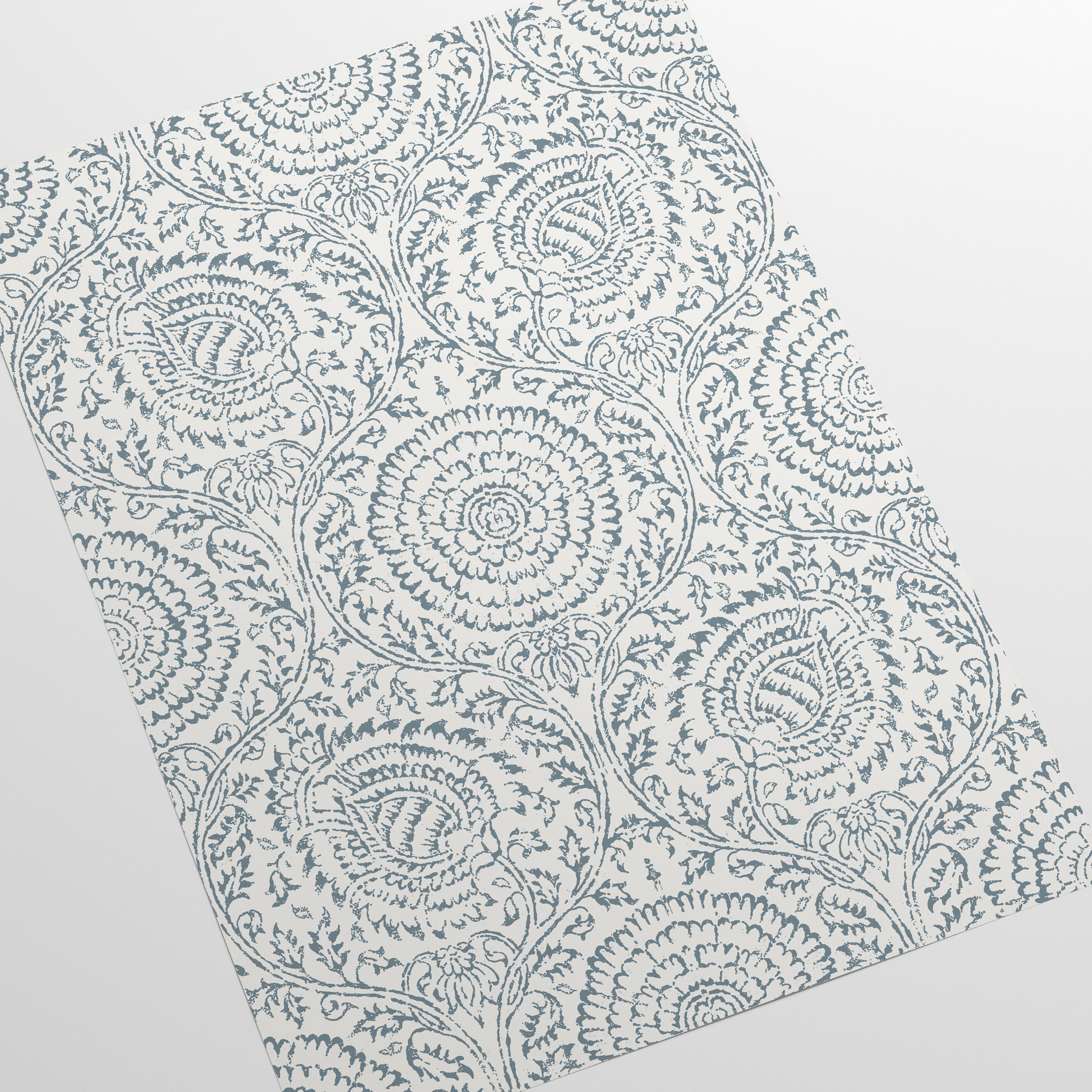 Chic White and Blue Damask Wallpaper