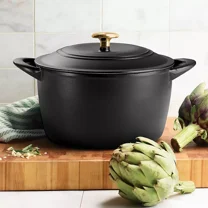 Tramontina 80131/353DS Enameled Cast Iron 7-Quart Covered Round Dutch Oven, Black with Gold Knob