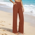 thumbnail image 2 of RFQWOVSR Women's High Waist Button Front Wide Leg Linen Pants with Pockets Loose Fit Casual Summer Trousers L, 2 of 4