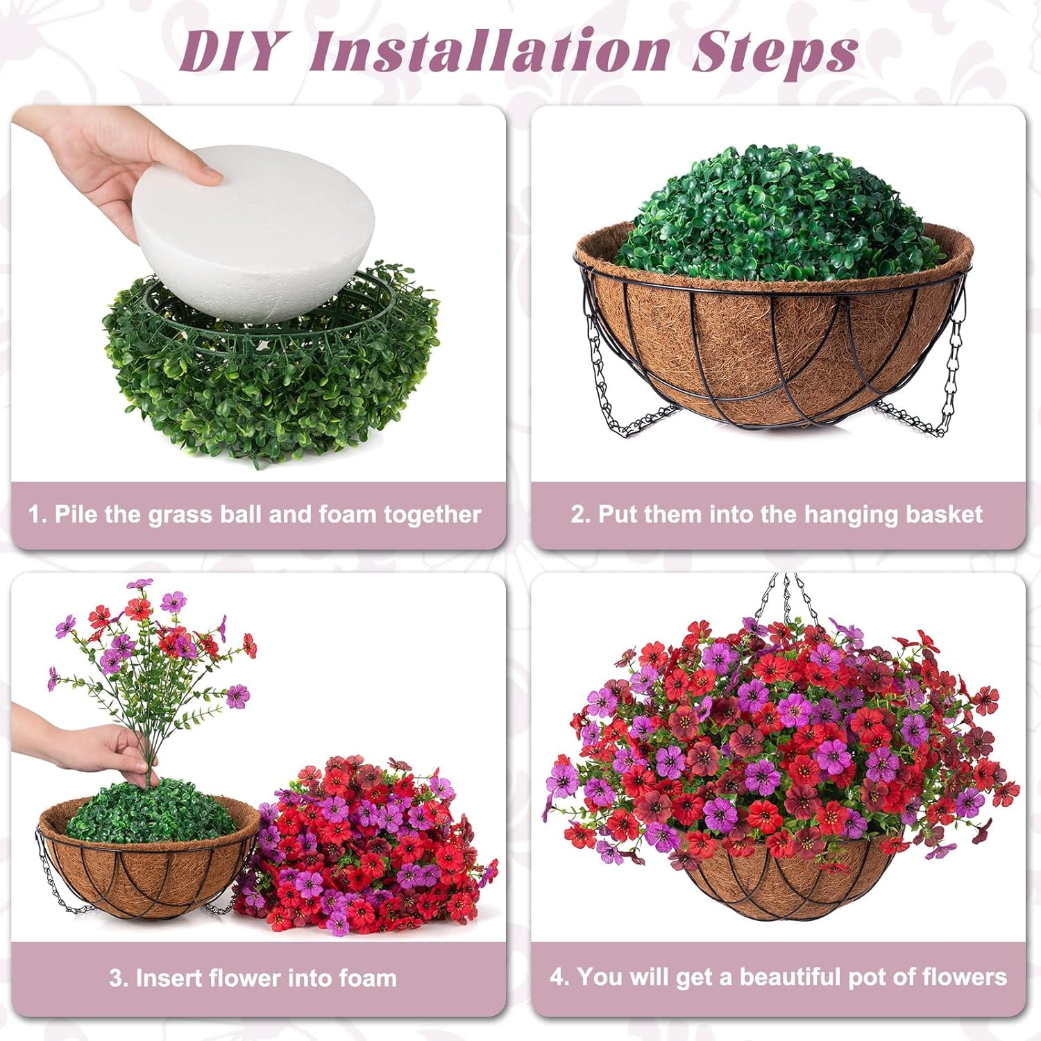 Hanging Plastic Fake Flower Bouquet for Home Wedding Balcony Coffee Outdoor Decoration Hanging Basket Plant Artificial Flower