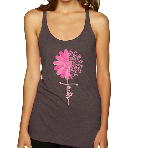 Wild Bobby, Faith Pink Ribbon Sunflower, Breast Cancer Awareness, Women Tri-Blend Racerback Tank Top, Brown, Small