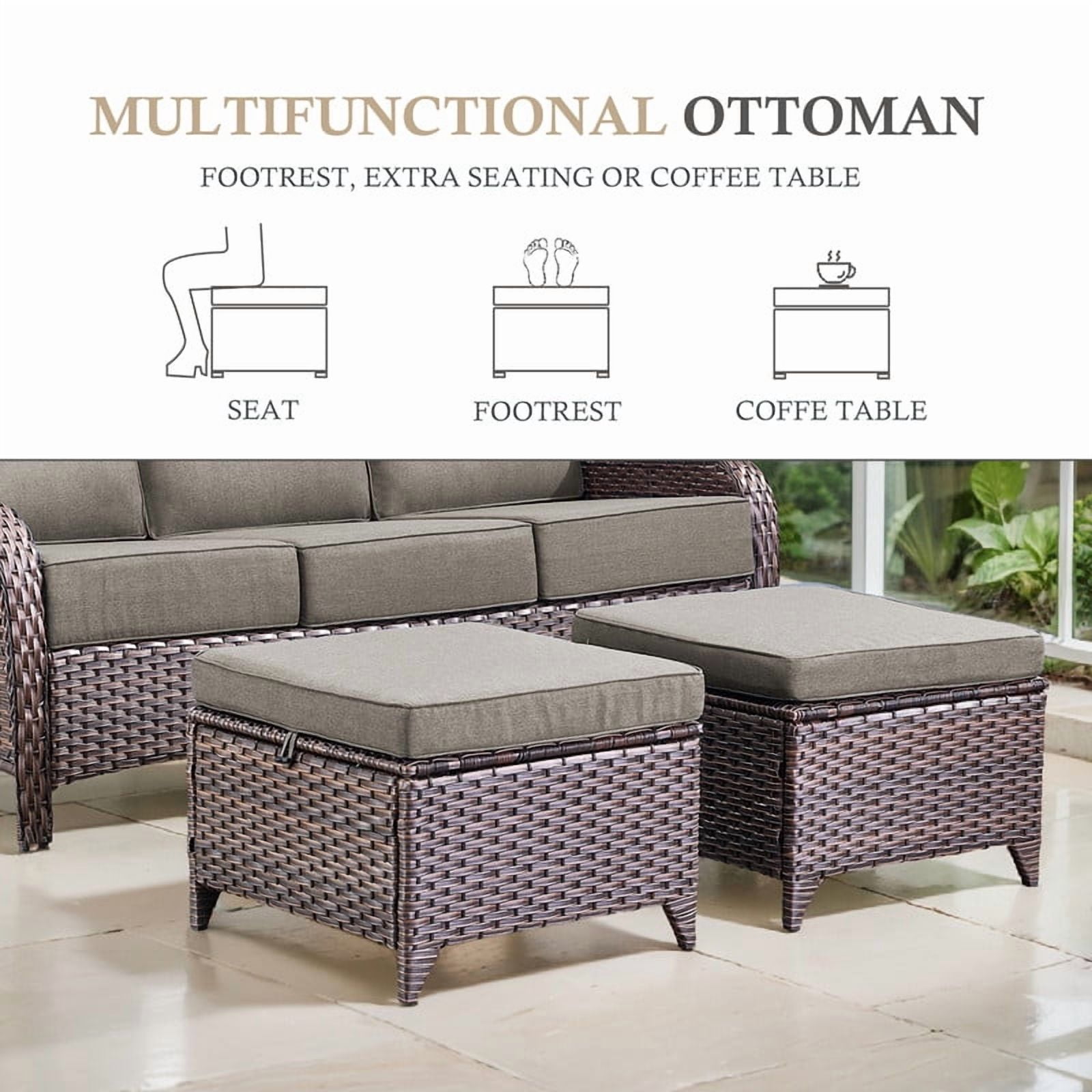 Outdoor Conversation Sets 5-Piece Patio Wicker Rattan Furniture Set with Swivel Rocking Chairs, Ottomans, Side Table and Upgrade 6" Cushions for Balcony Deck Backyard, Gray