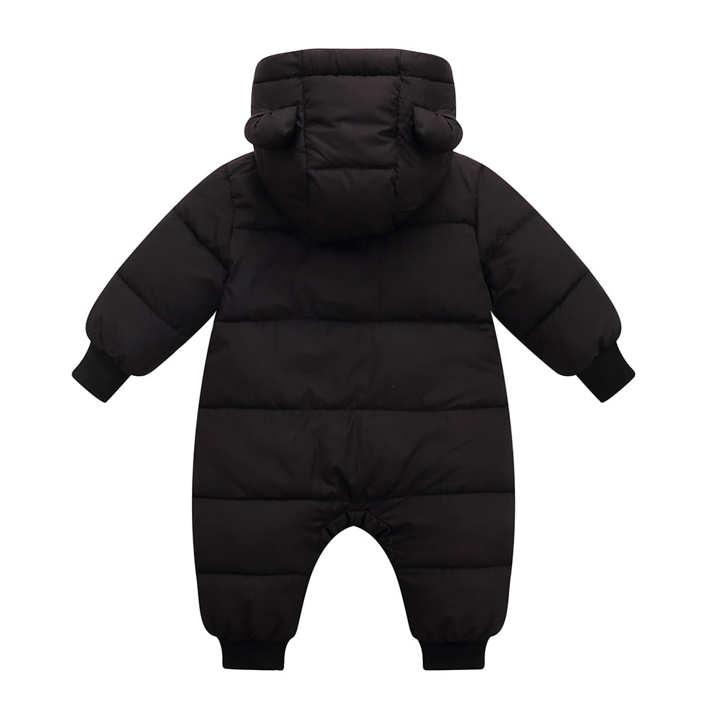 SYNPOS 0-18Months Winter Infant Baby Boys Girls Snowsuit Romper Bear Ears Hooded Outwear Zipped One Piece Toddler Fleece Lined Jumpsuit Down Coat