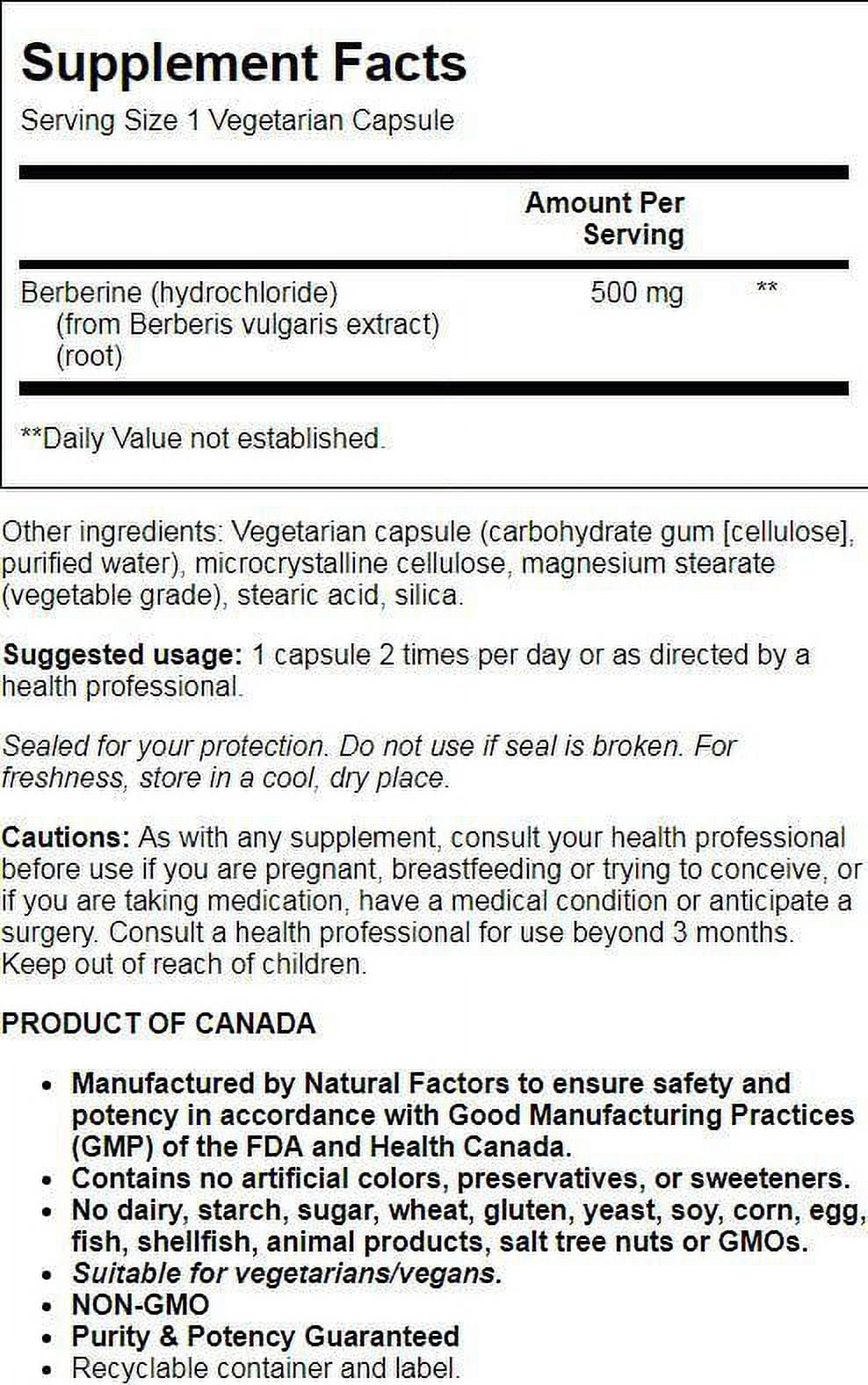 WellBetX Berberine 500 mg by Natural Factors, 60 Capsules
