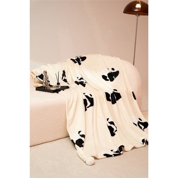 H&D Panda Throw Blanket 60x80 Inches, Soft Flannel Fleece Blanket, Cozy Lightweight Plush Blanket for Couch Sofa Bed, Cute Animal Print All Season Use