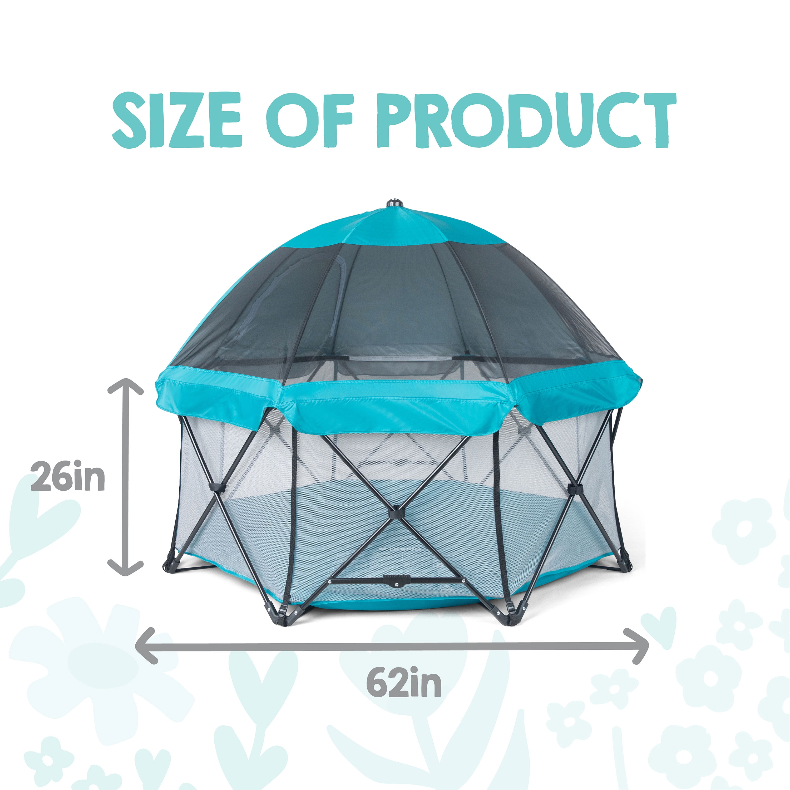 Regalo My Play 8 Panel Foldable and Portable Play Yard with Full UV Canopy, Teal