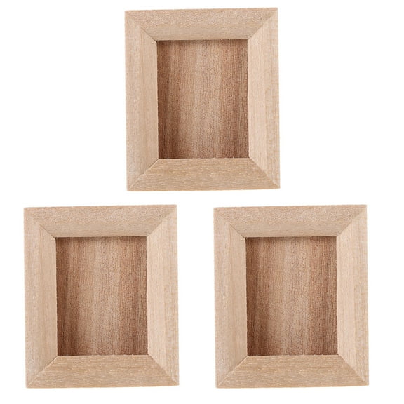 Uonlytech 3Pcs Mini Picture Frame Ornament Rectangular Wood for Dollhouse Accessories Diy