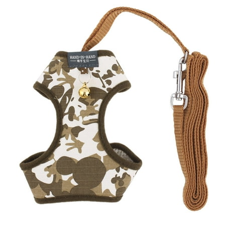 - Unique Bargains Dogs Camouflage Cloth Bell Design Breathable Harness Vest Leash Size M