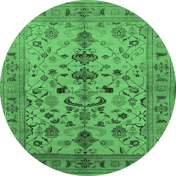Ahgly Company Indoor Round Oriental Emerald Green Industrial Area Rugs, 7' Round