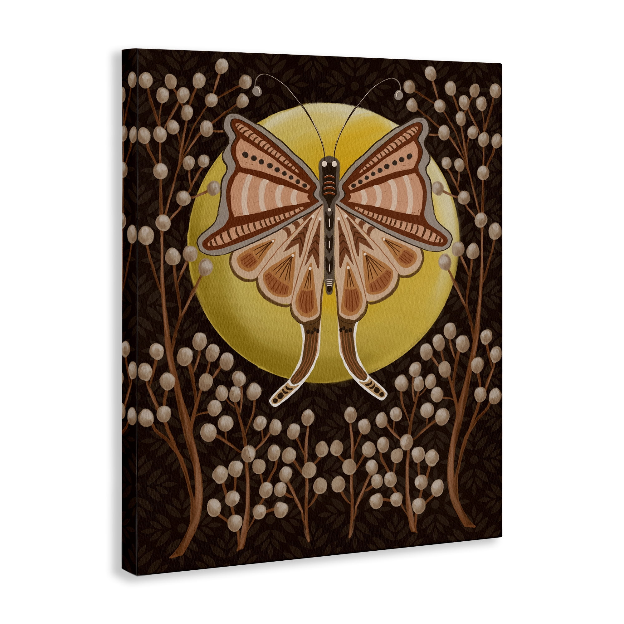 Stupell Industries Moth with Pussy Willows Insects Painting Wrapped Canvas Art Print Wall Art, 16 x 20