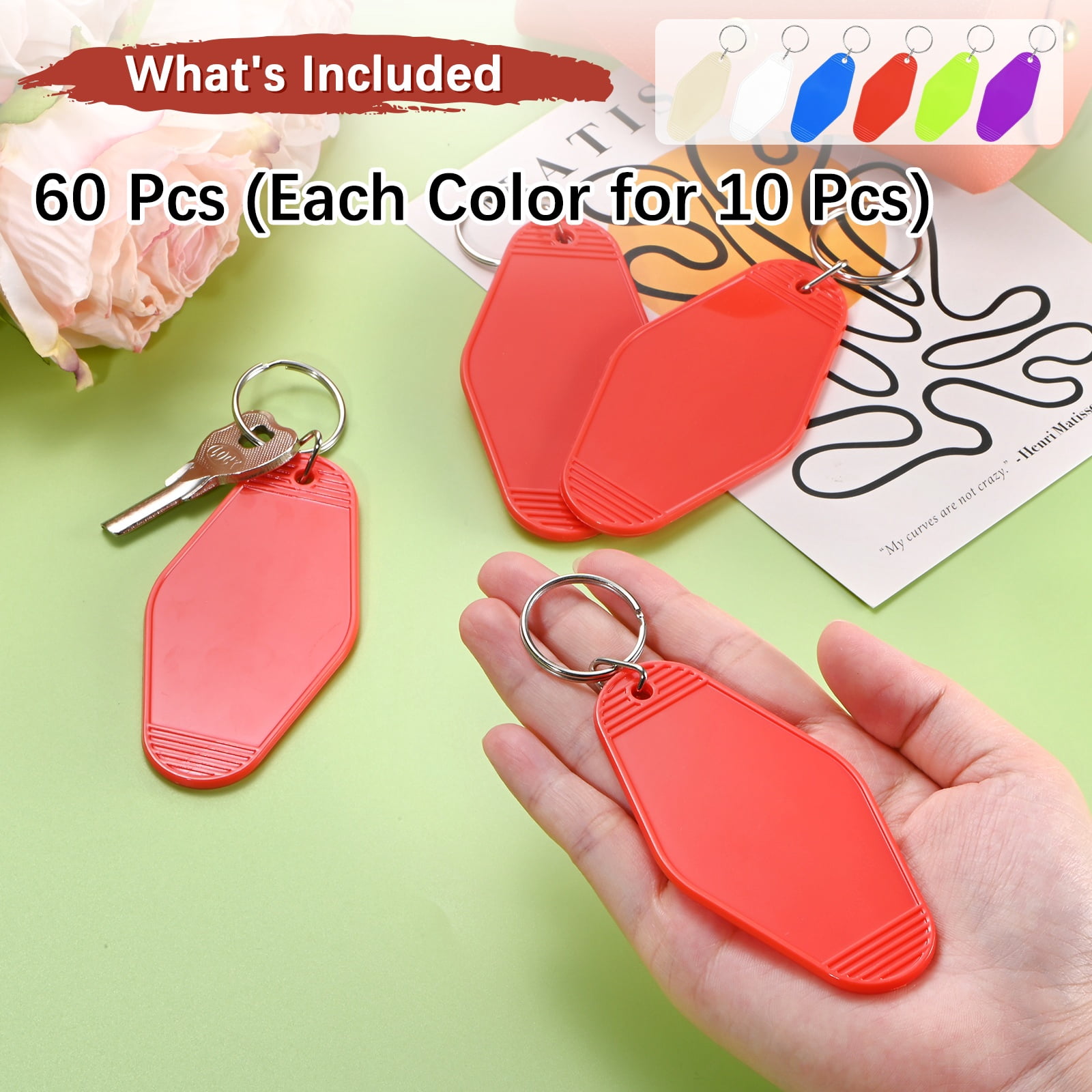 Blank Hotel Keychain Tags [60PCS] - Plastic Rhombus Blank Motel Keychain for Luggage Labels [Mixing 6 Colors - B] Vintage Key Tags