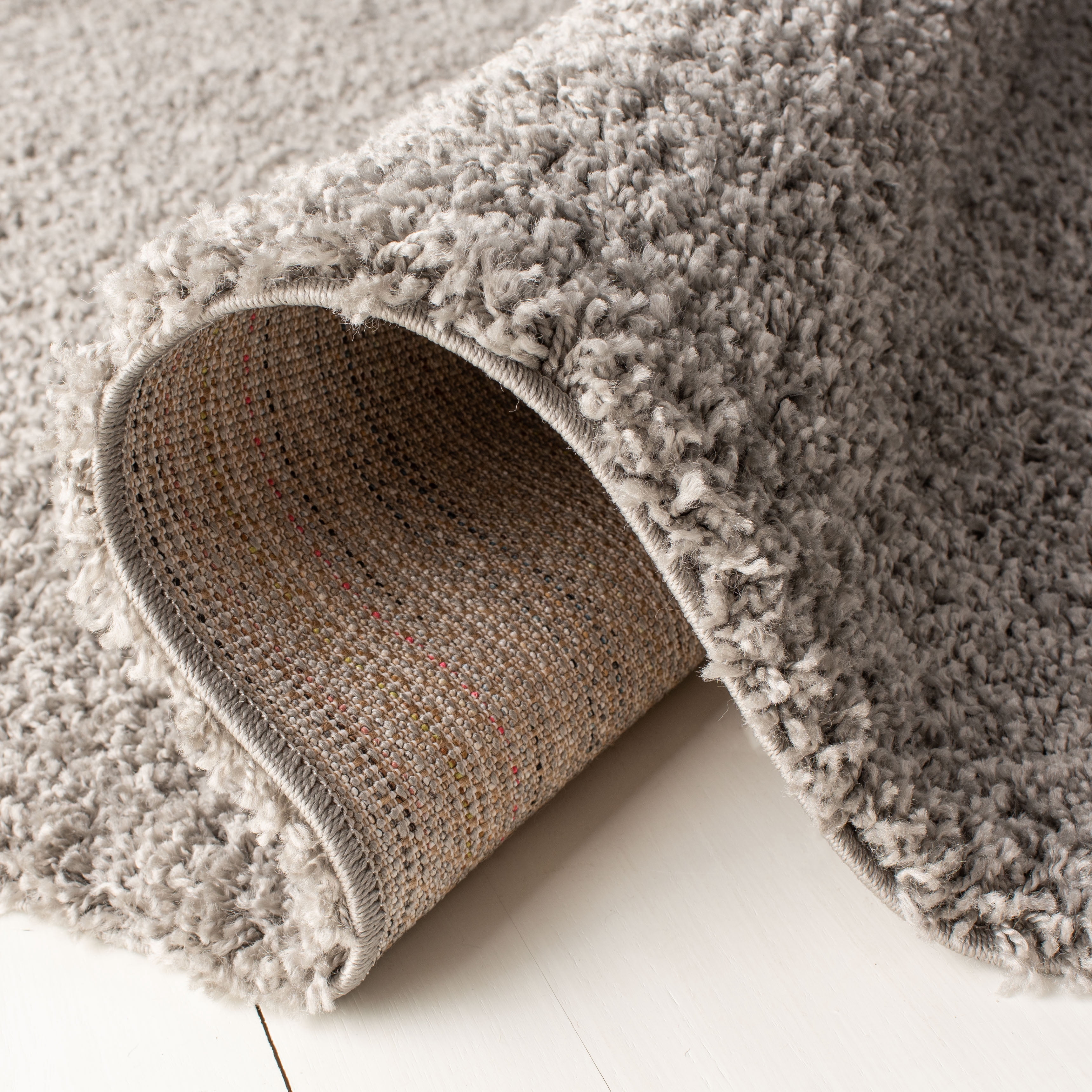 SAFAVIEH Primo Mason Solid Plush Shag Area Rug, Light Grey, 9' x 12'