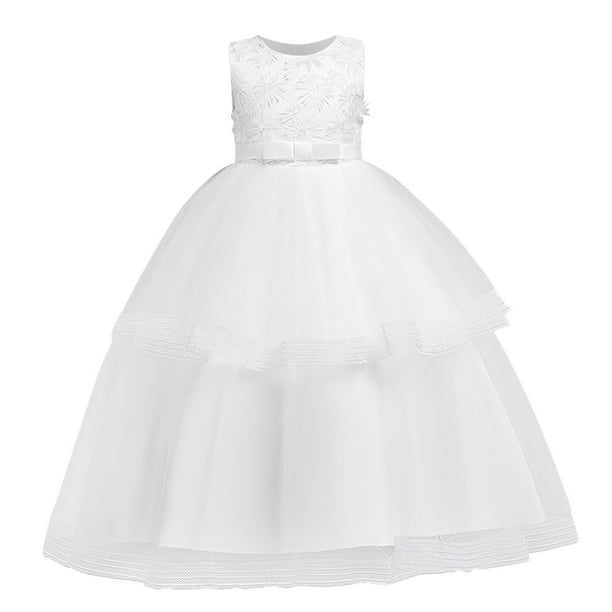 Vestido Para Niñas, Ropa Para Niñas, Vestido Para Niños, Vestido De Princesa Sin Mangas, Vestido De Malla De Flores, Falda, Vestido De Tutú Blanco Odeerbi LM103-5661