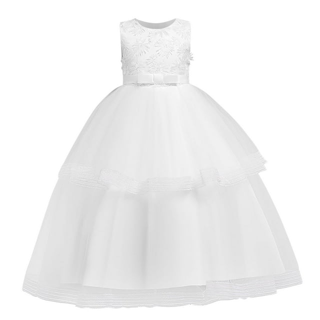 Huvoen 10-12 Robes pour Filles Taille Robe d'Enfant Robe de Princesse Sans Manches Robe en Maille Fleur Jupe Robe Blanche 3-4 Ans