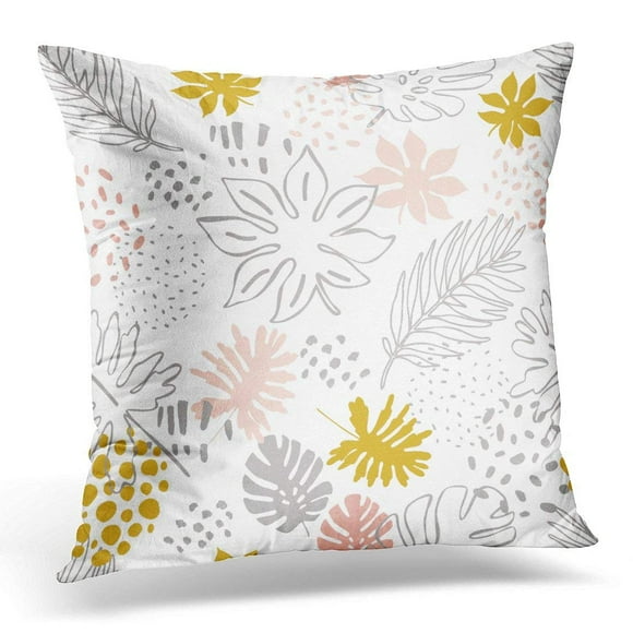 EREHome Abstract Exotic Leaves Tropical Summer Philodendron Monstera Palm Leaf Contours Silhouette Squiggles Dots Pillow Case Pillow Cover 18x18 inch