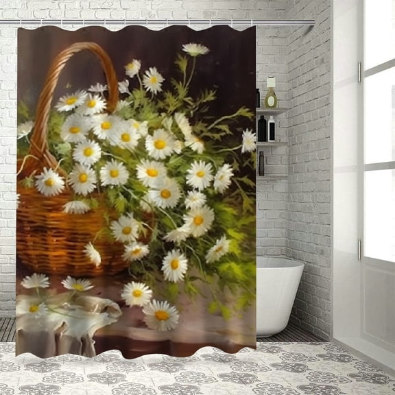 Pratyus Daisies Modern Waterproof Shower Curtain Set for Country Cottage & Farmhouse Bathroom Decor with Hooks 36x72