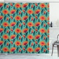 thumbnail image 1 of Botanical Shower Curtain, Ditsy Style Floral Pattern with Vibrant Leaves Revival Field, Fabric Bathroom Set with Hooks, 69W X 84L Inches Extra Long, Sea Green Vermilion Dark Coral, by Ambesonne, 1 of 3