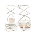 thumbnail image 5 of BLISSFUL STEP Rhines Bow Lace Up Rhiness Strap Kitten Heel Sandals for Women White 6, 5 of 6