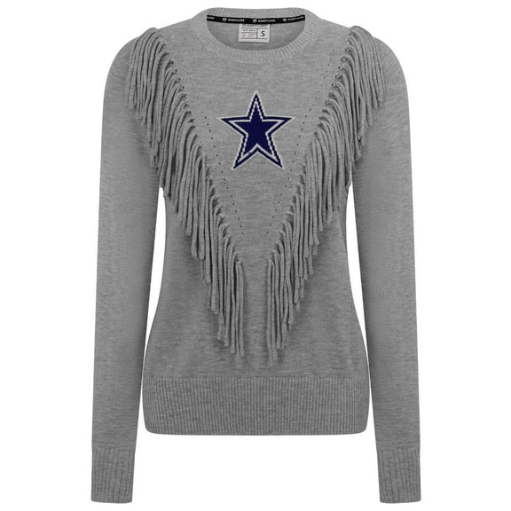 Women's   Silver Dallas Cowboys Fringe Sparkle Pullover Sweater