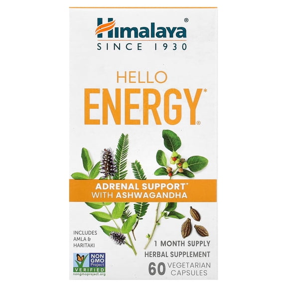 Himalaya Hello Energy®, Adrenal Support with Ashwagandha, 60 Vegetarian Capsules