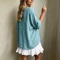 thumbnail image 5 of Asgosdo Womens 2 Piece Linen Blend Outfit Oversized Short Sleeve Top Ruffle Mini Skirt Casual Set, 5 of 5