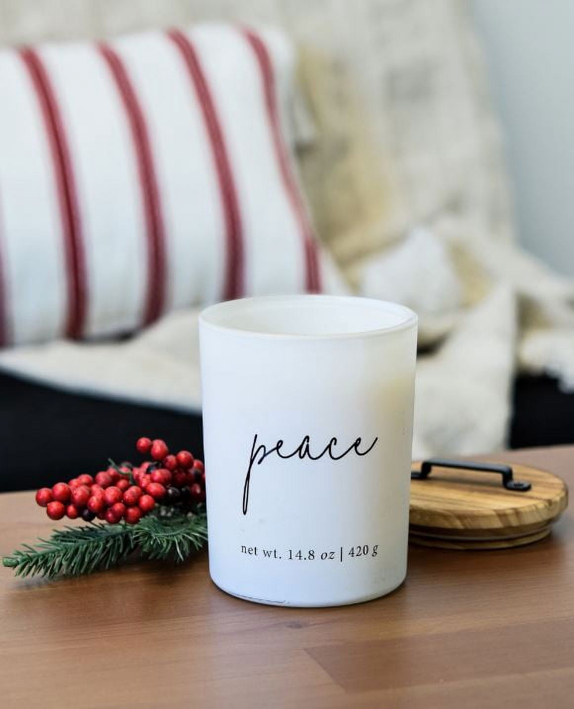 Better Homes & Gardens Farmhouse Sentiments Peace Patchouli & Balsam Scented 2-Wick Candle Jar with Wood Lid & Metal Handle 14.8oz
