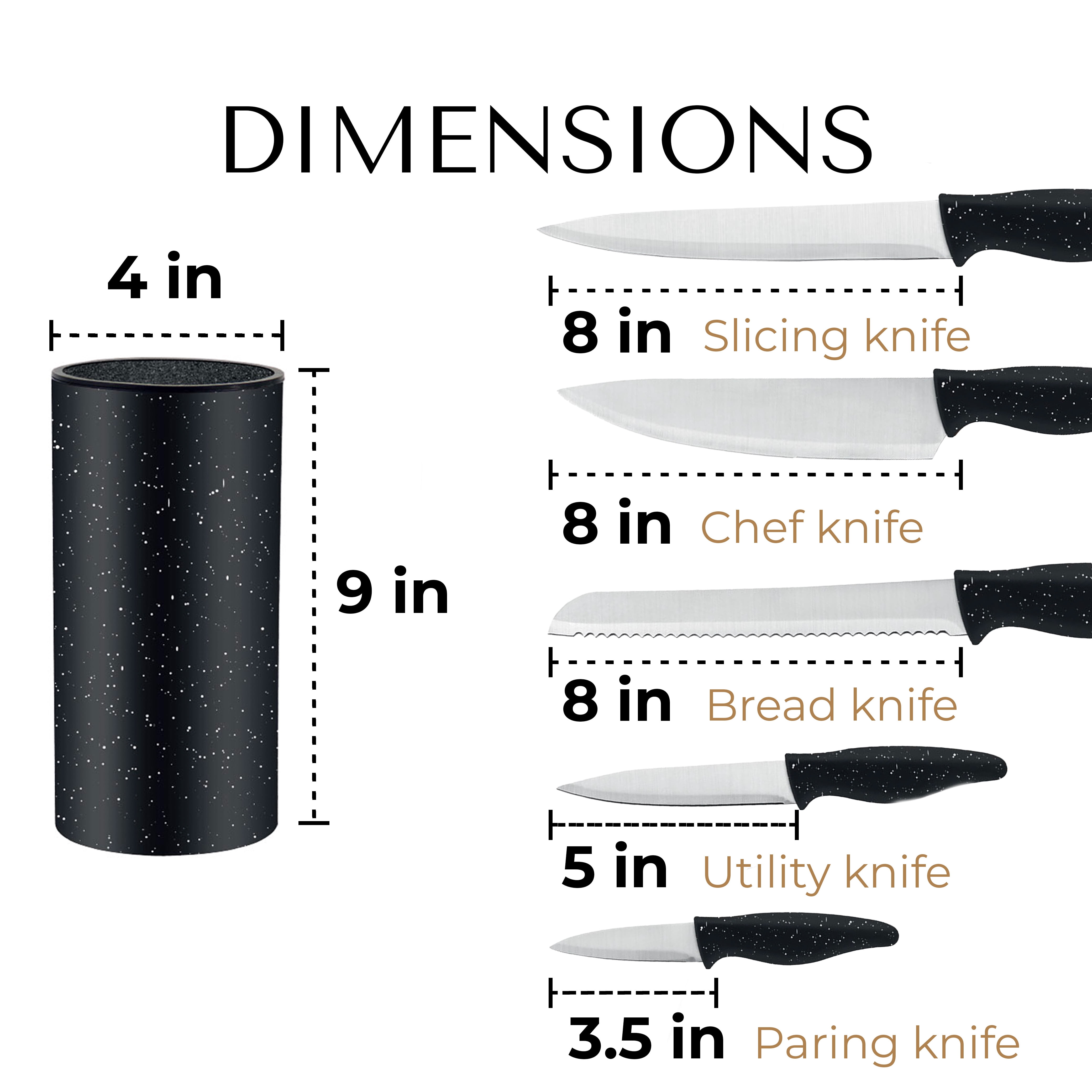 JS Gourmet - Knife Set with Universal Storage Block, Stainless Steel Blade, Black