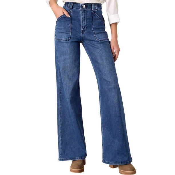 Pantalones de mezclilla, elegantes vaqueros de talle alto y pierna recta para mujer